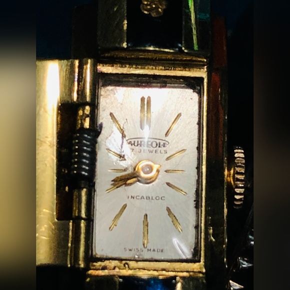 (916)VINTAGE RARE LADY AUREOLE 10 MICRON CONS SWISS WINDUP WTCH BLUE ENAMEL CUFF - Picture 6 of 16